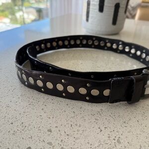 John Varvatos Black Leather Belt with Silver Buckle, Metal detail